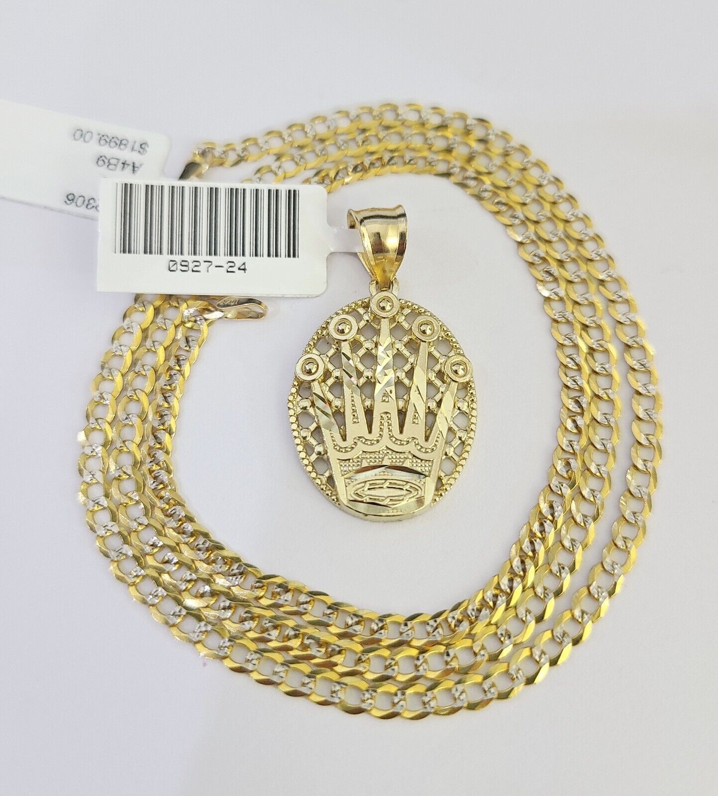 10k Solid Gold Cuban Curb Chain Crown Pendant 2.5mm 18"-26" SET Necklace